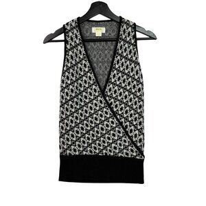 Maeve Anthropologie Knit Sweater Vest Black White Women's Size XS Geometric